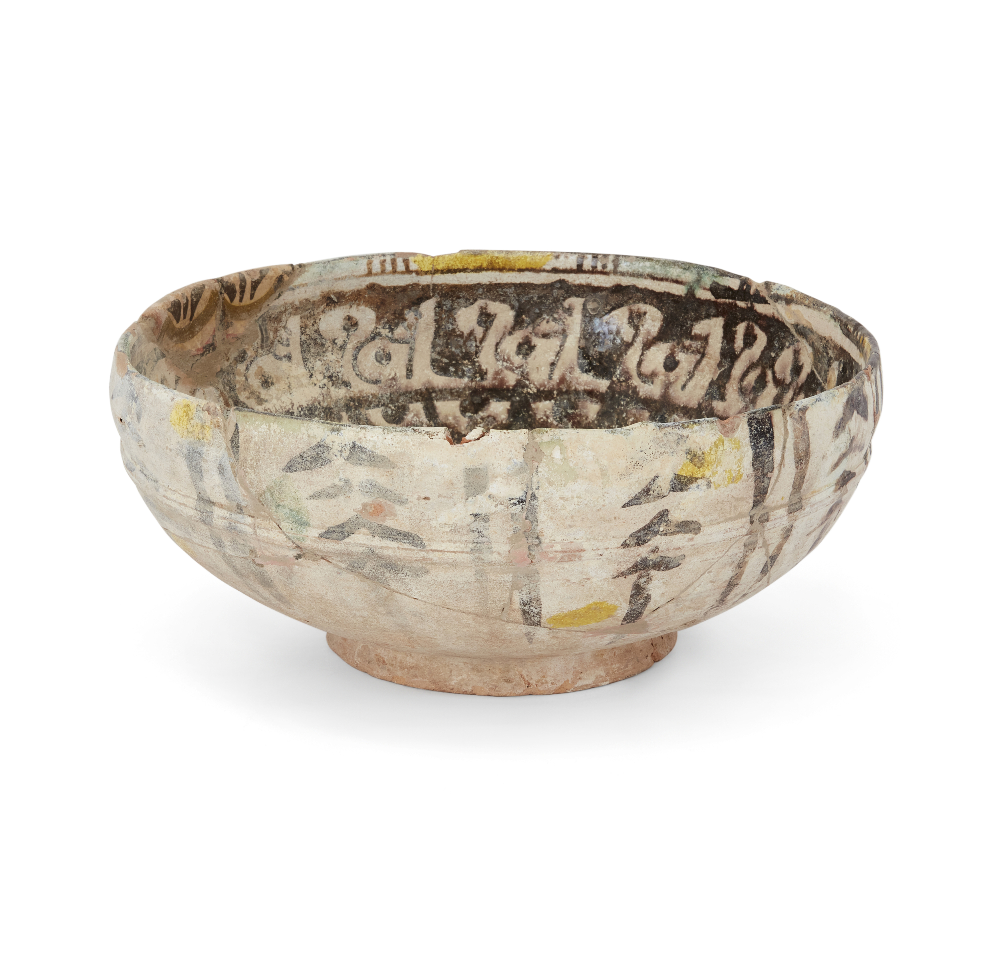A Nishapur yellow, green and black painted pottery bowl, Central Asia, 11th century, On short f... - Image 2 of 4