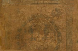 To Be Sold With No Reserve A Sogdian lampas textile with confronting lions, inscribed to reverse...