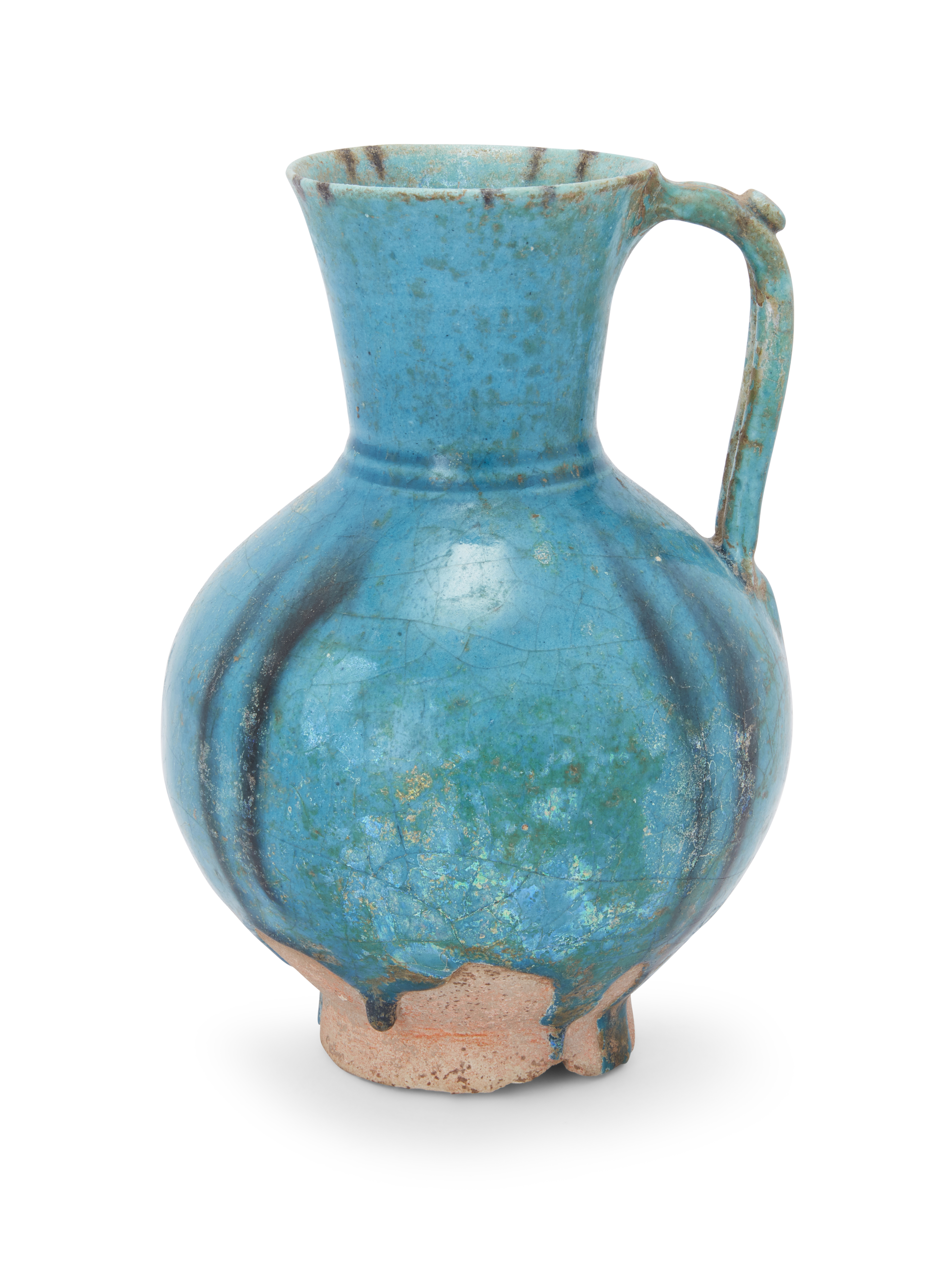 To Be Sold With No Reserve A turquoise blue glazed globular pottery jug, Kashan, central Iran, ...