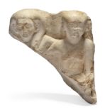 An Egyptian fragmentary limestone pair statue of a man and a woman, possibly New Kingdom, early ...