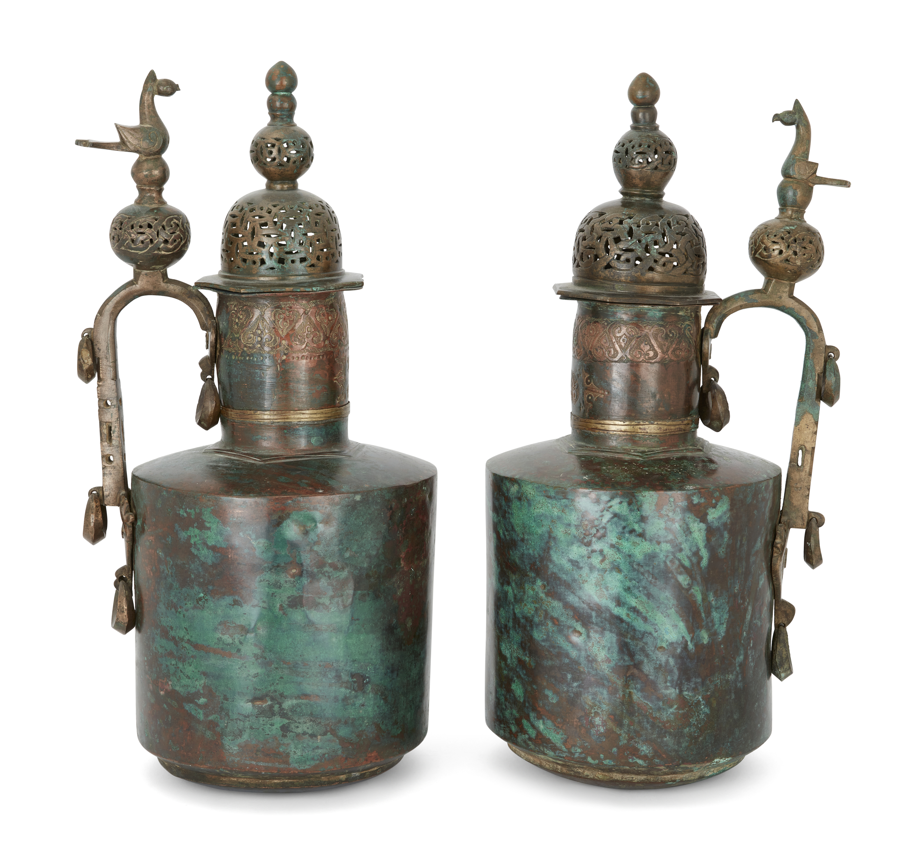 To Be Sold with No Reserve Two very large and impressive composite Islamic copper alloy ewers, ...