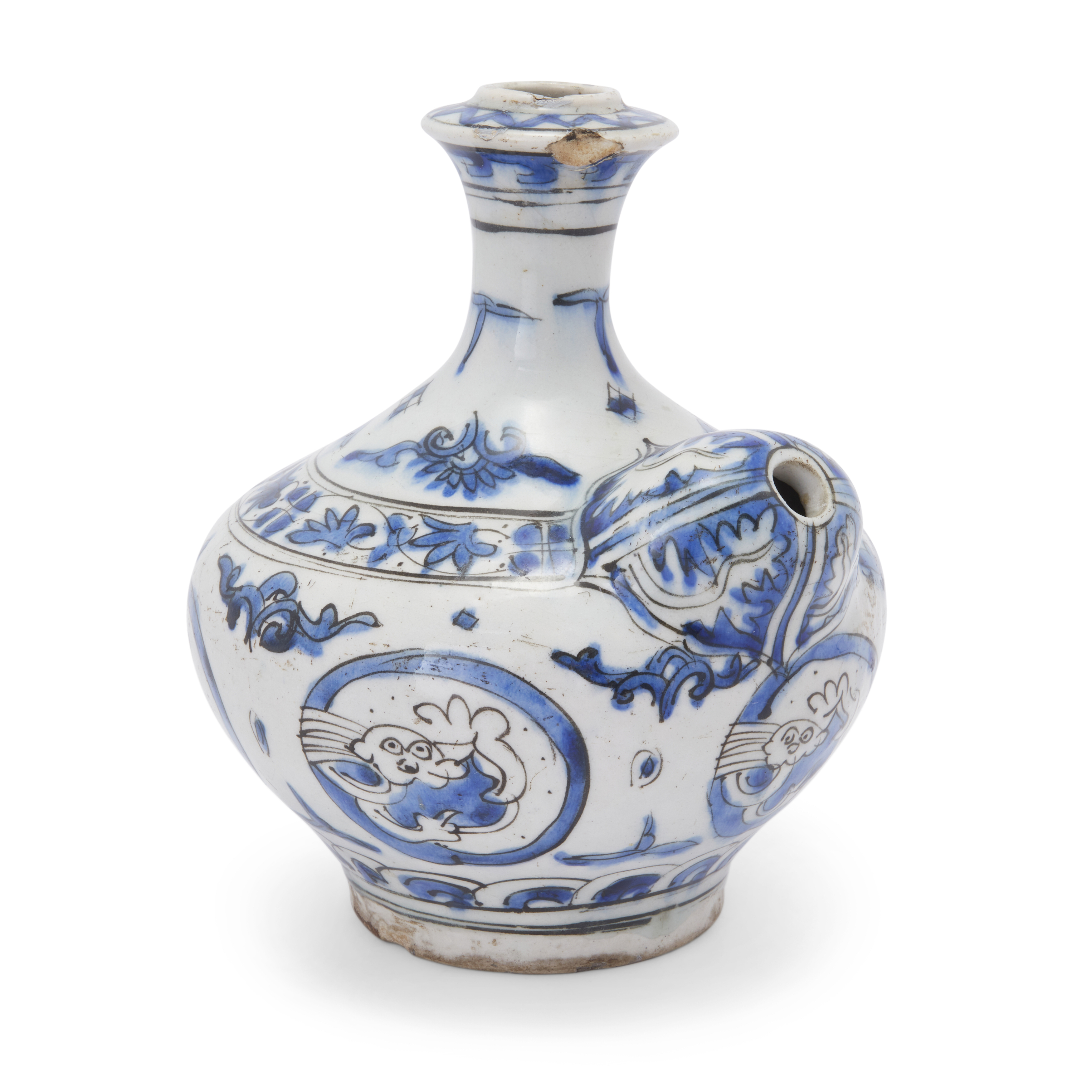 To Be Sold With No Reserve A blue and white pottery Kendi, Safavid Iran, 17th century, The bul...