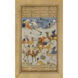 An illustrated folio from a Persian epic, probably a Khamsa of Nizami Ganjavi illustrating a stor...