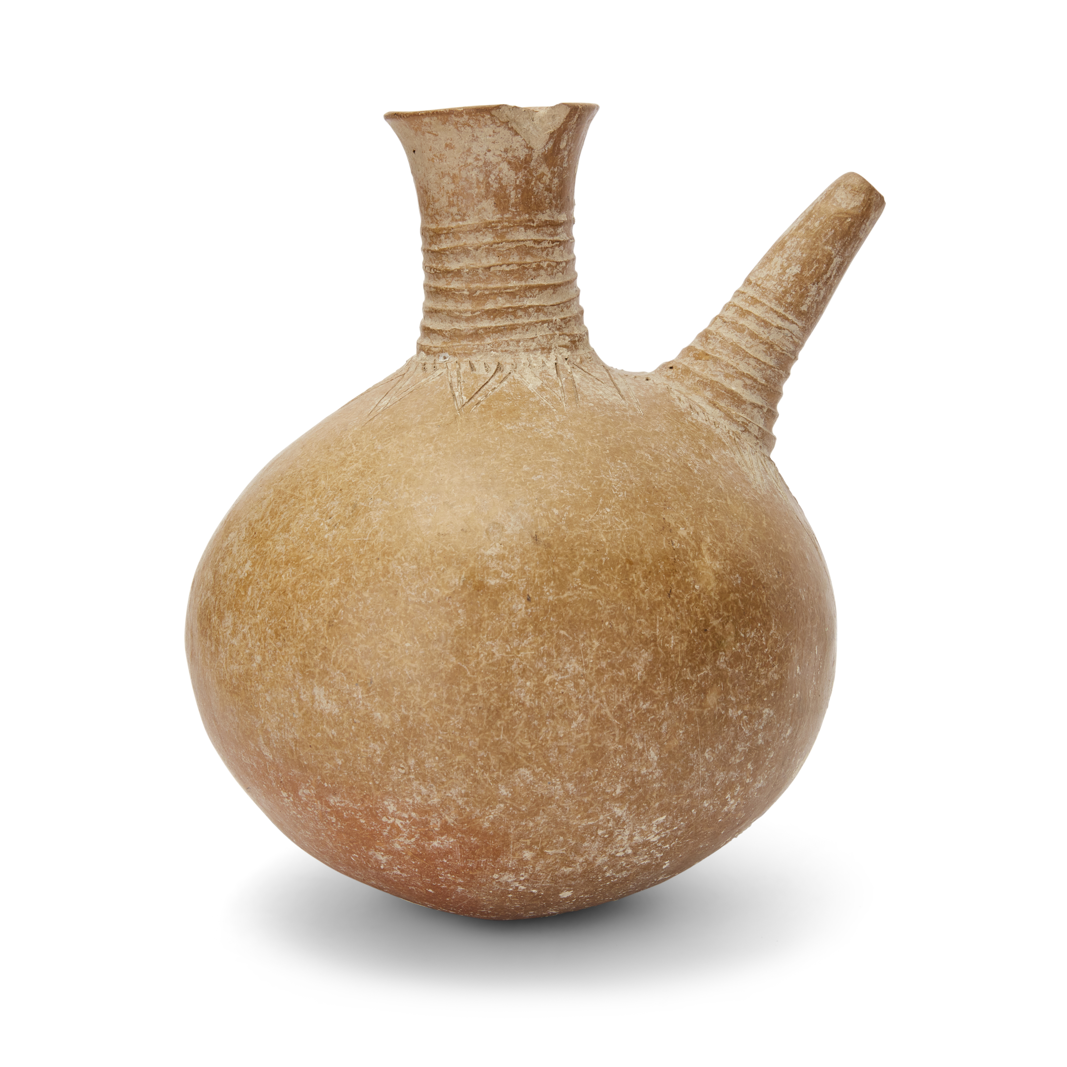 An Amlash orange-brown pottery flask, North Iran, circa 1st Millennium B.C., with globular body... - Image 3 of 3