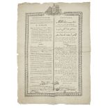 A printed and handwritten firman issued by the République Française Général in Chief Aʾbd-allah J...