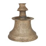 To Be Sold With No Reserve An engraved silver-inlaid brass candlestand, possibly Turkish provinc...