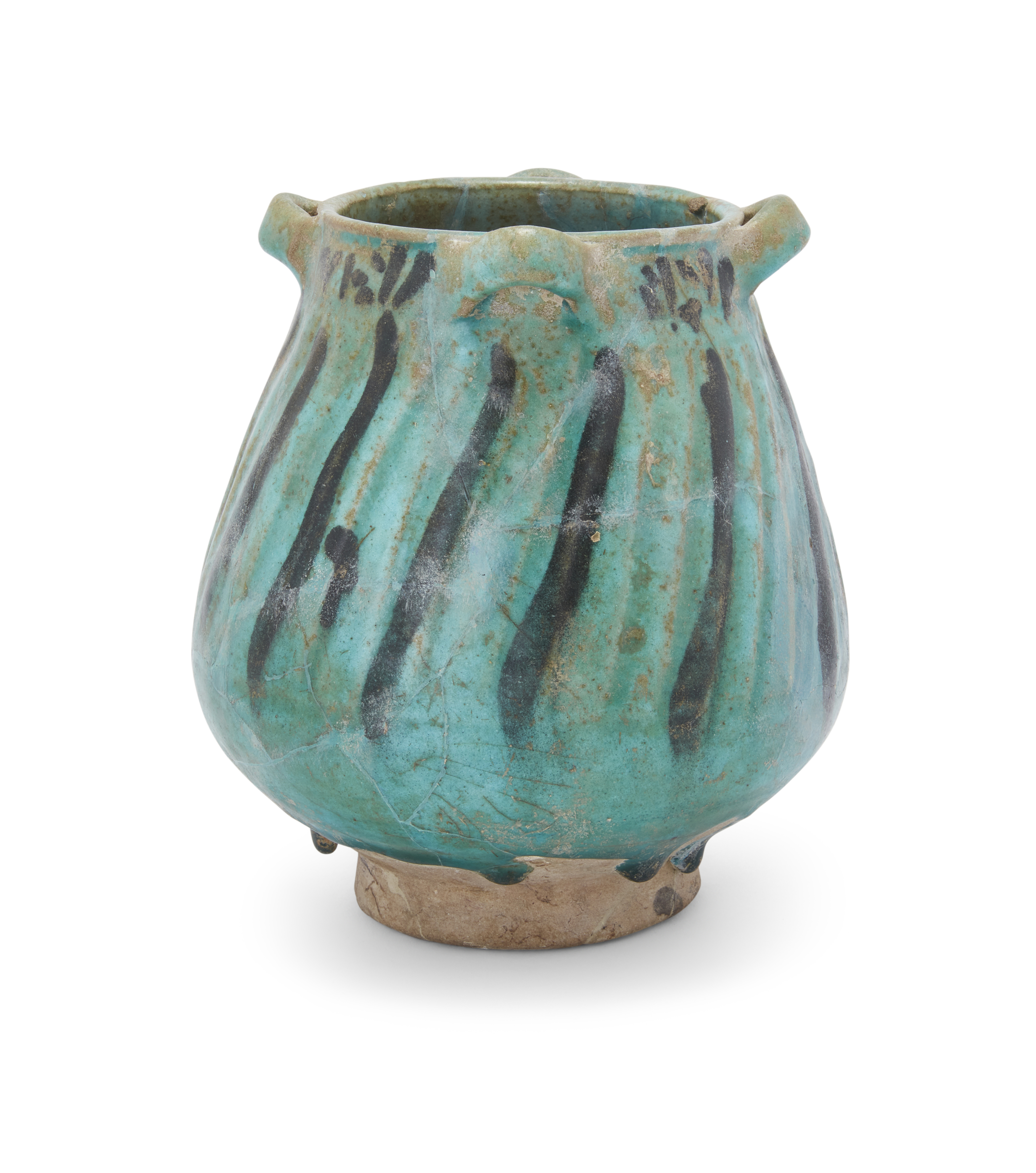 A footed turquoise blue glazed suspension vase Kashan, central Iran, 12th century Pyriform, tru... - Image 2 of 2