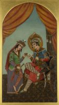 To Be Sold With No Reserve Two lovers, Iran, circa 1900 or later Oil on canvas, he sitting in ...