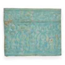 To Be Sold With No Reserve A rectangular turquoise glazed moulded pottery tile, Kashan, Iran, 1...