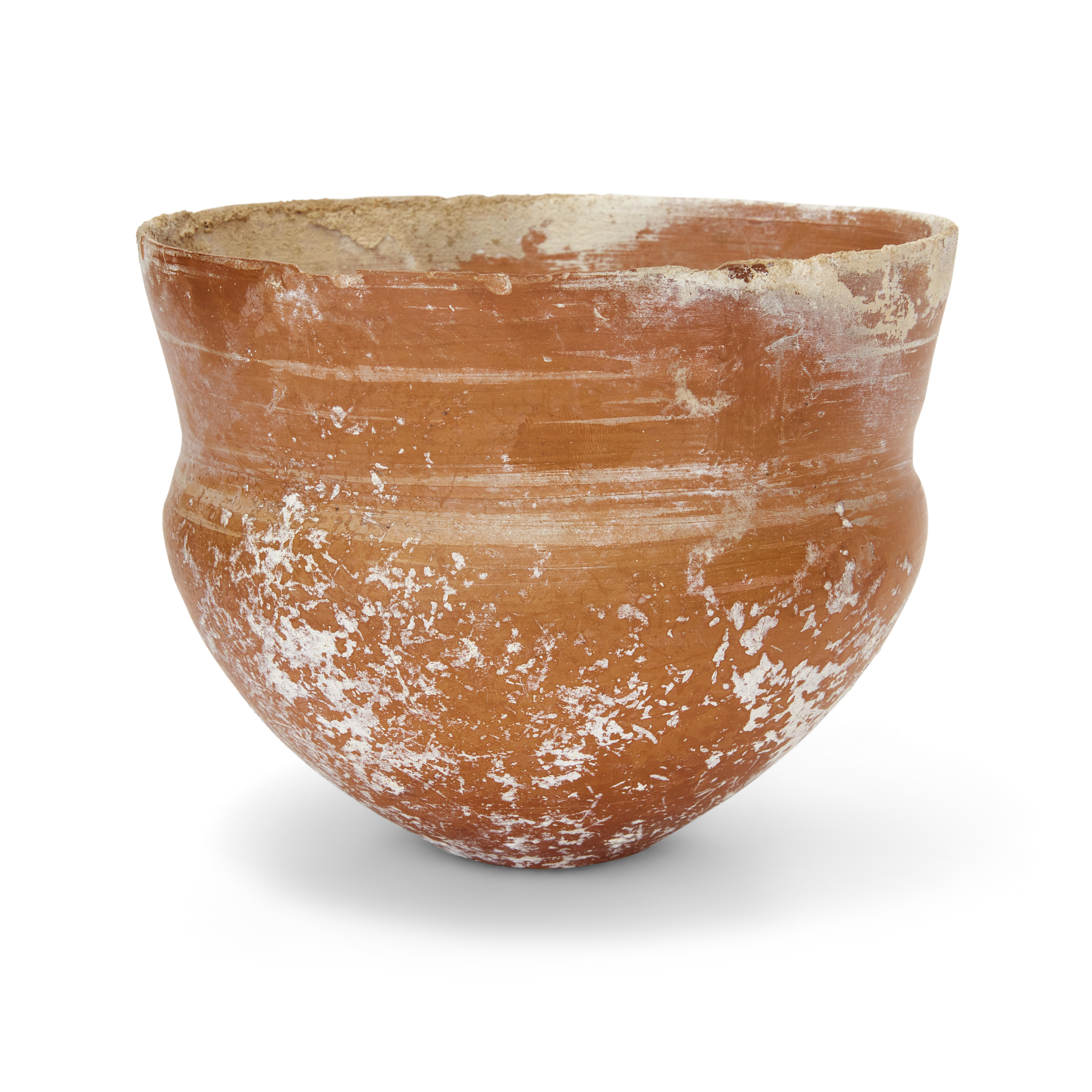 An intact Amlash reddish-orange pottery carinated bowl, Northern Iran, circa 1st Millennium B.C....