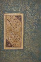 Property from An Important Private Collection Six calligraphic panels, Qajar Iran, 19th century...