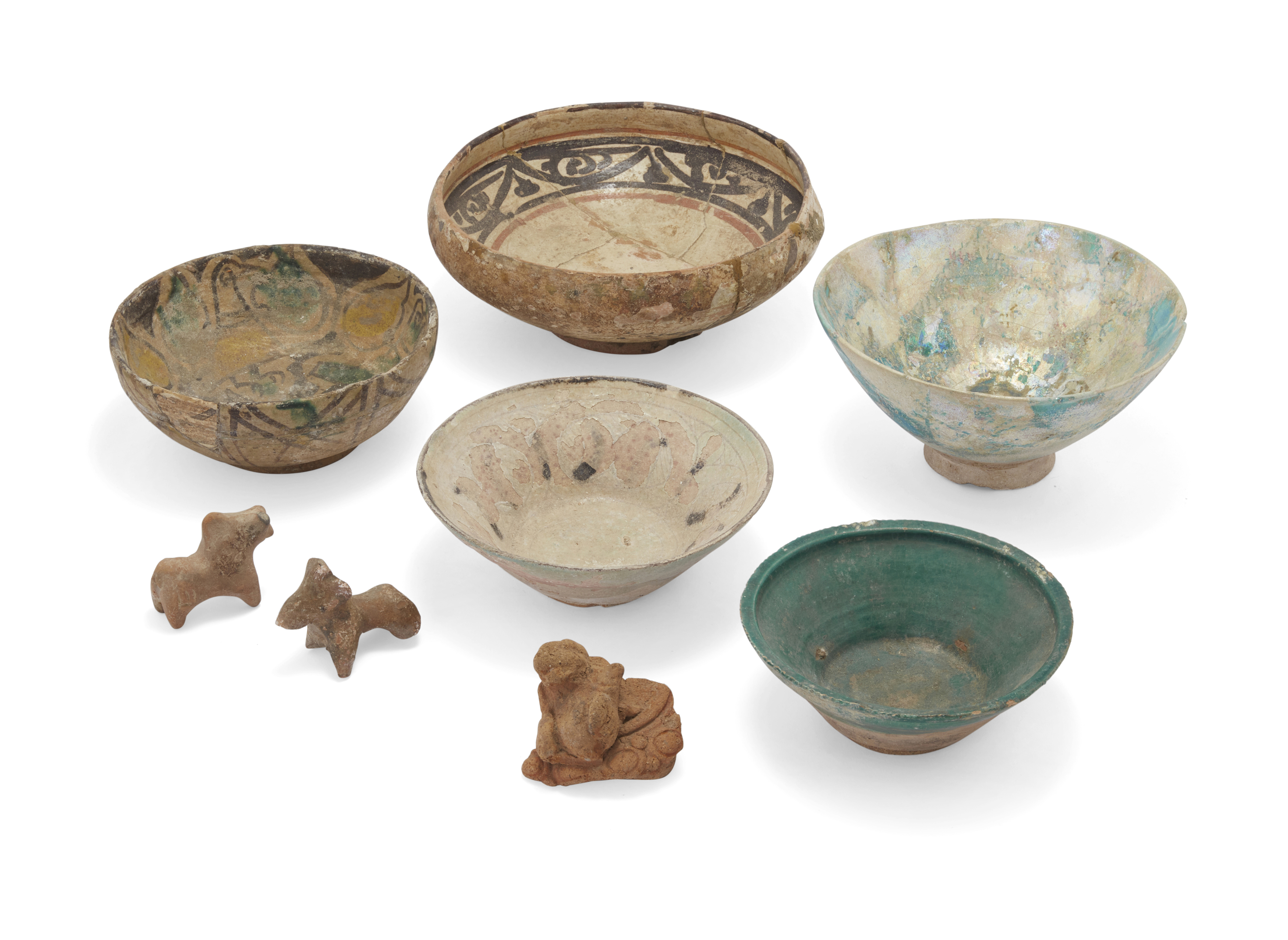 Five pottery bowls, Iran, 10th-12th century together with a small group of terracotta figures ... - Image 2 of 2