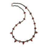 To Be Sold with No Reserve A necklace composed of ancient Egyptian faience disc beads intersper...
