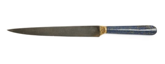 A lapis lazuli hilted and gold inlaid watered-steel dagger (kard), Iran, Safavid, 18th century a...