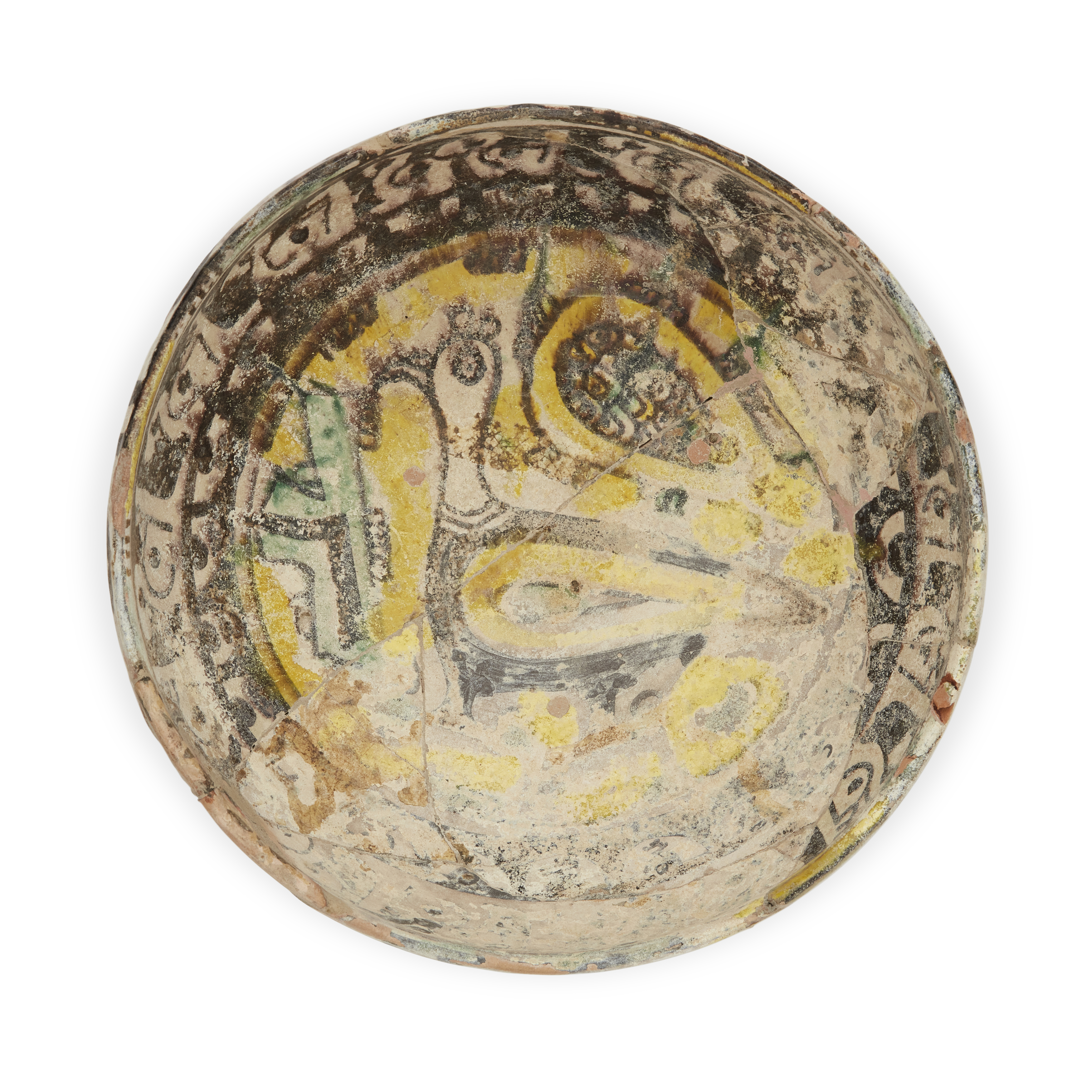 A Nishapur yellow, green and black painted pottery bowl, Central Asia, 11th century, On short f... - Image 3 of 4