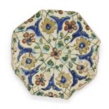 To Be Sold with No Reserve A Kubachi octagonal pottery tile, Safavid, Iran, 17th century, With...