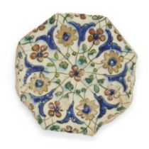 To Be Sold with No Reserve A Kubachi octagonal pottery tile, Safavid, Iran, 17th century, With...