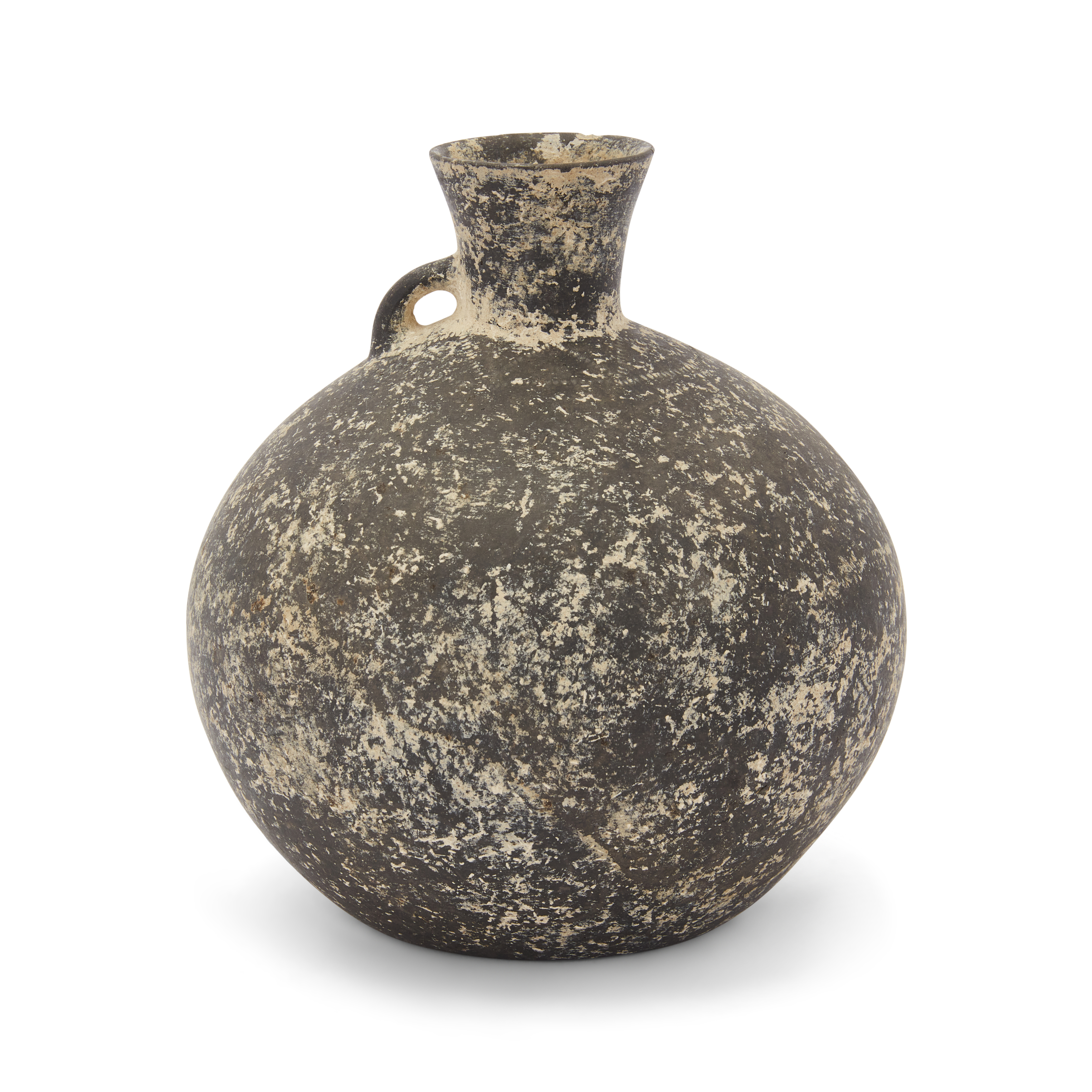 An intact grey pottery globular flask, North Iran, late 2nd – mid 1st Millennium B.C. with funn...