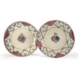 Two Qajar pottery bowls, Iran, 19th century Of shallow form, underglaze decorated in pink, blue...