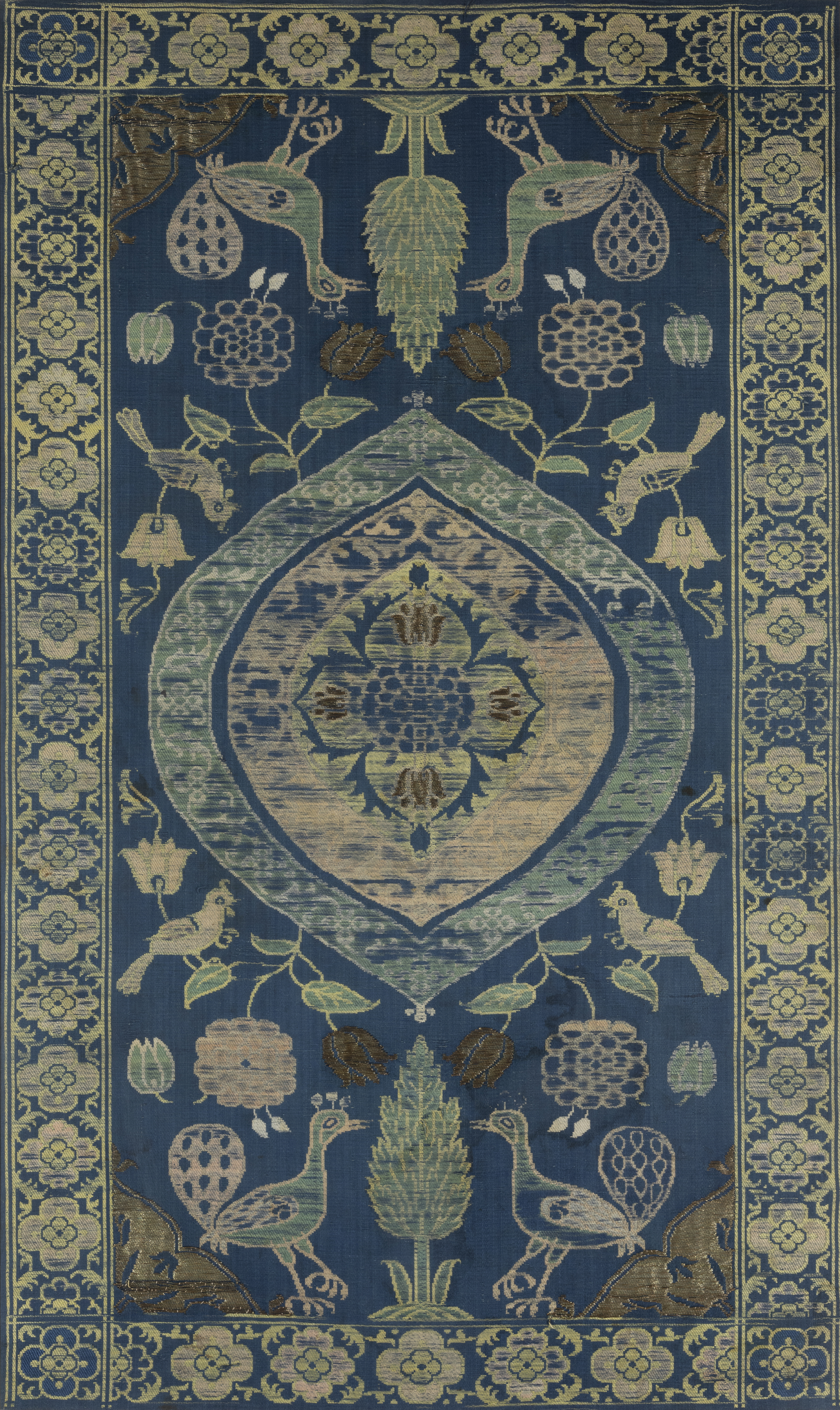 To Be Sold With No Reserve A silk textile with birds around a central medallion, Iran, 19th-20t...