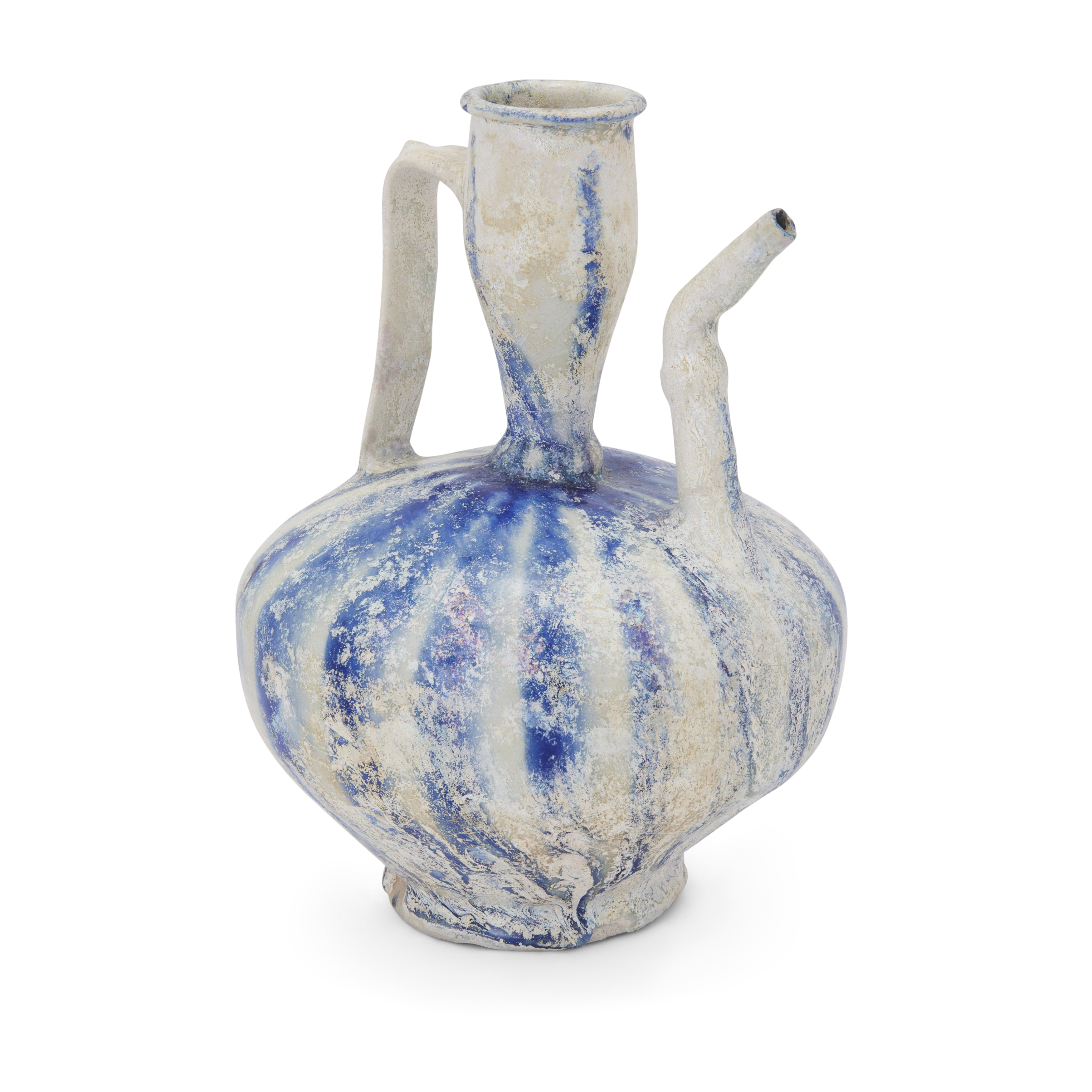 To Be Sold With No Reserve A globular cobalt blue and white pottery jug, Kashan, Central Iran, ...
