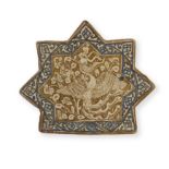 A lustre and cobalt blue border star pottery tile Kashan, central Iran, 12th-13th century Seven...