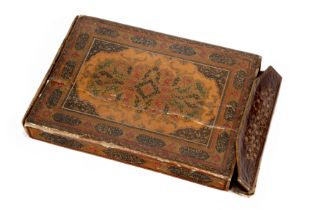 Property from an Important Private Collection A Qajar lacquered papier mache Qu'ran box cover, ...