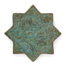 To Be Sold With No Reserve An Ilkhanid lajvardina moulded and gilt-decorated turquoise glazed st...