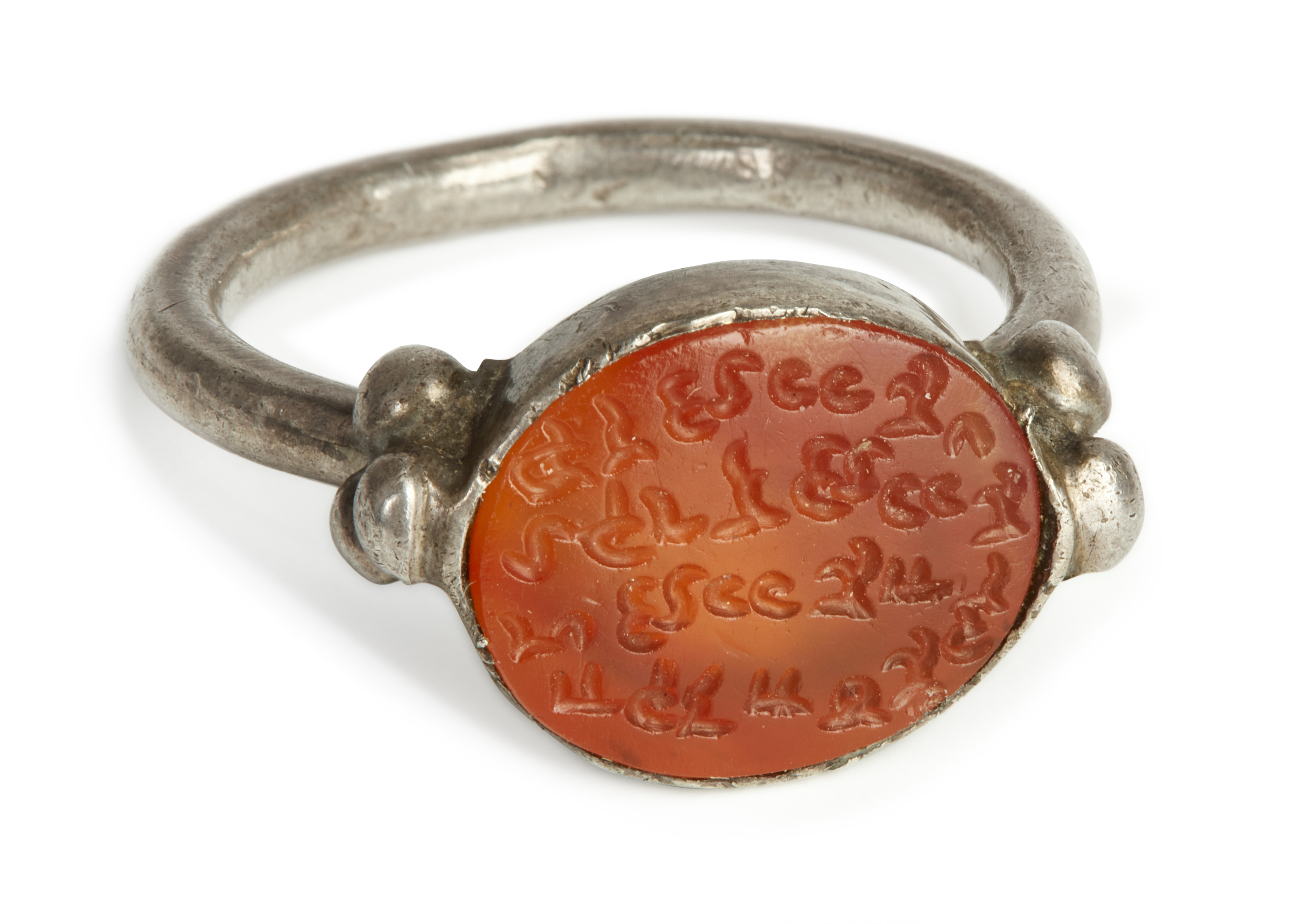 To Be Sold With No Reserve Silver ring with inscribed Hebrew carnelian intaglio H: 2.5cm Prove...