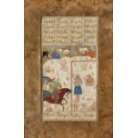 An illustrated folio from a provincial Shahnama: possibly Isfandiyar dispatches Kuhram and Andari...