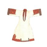 An embroidered robe, Palestine, early 20th century, The hem and cuffs embroidered with red, bla...