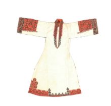 An embroidered robe, Palestine, early 20th century, The hem and cuffs embroidered with red, bla...