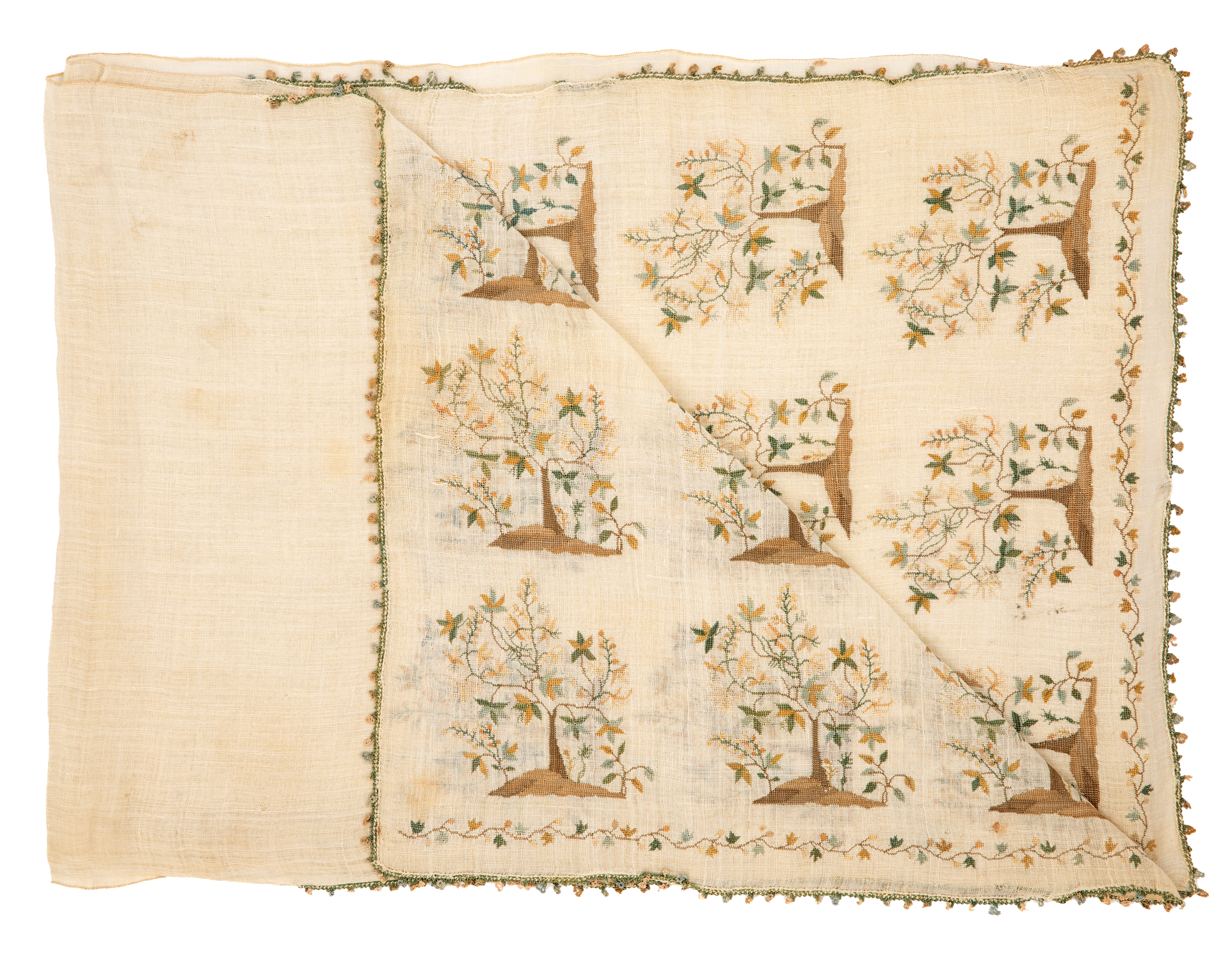An Ottoman style embroidered linen panel, 19th century or later, possibly a towel, each ends wi... - Image 2 of 2