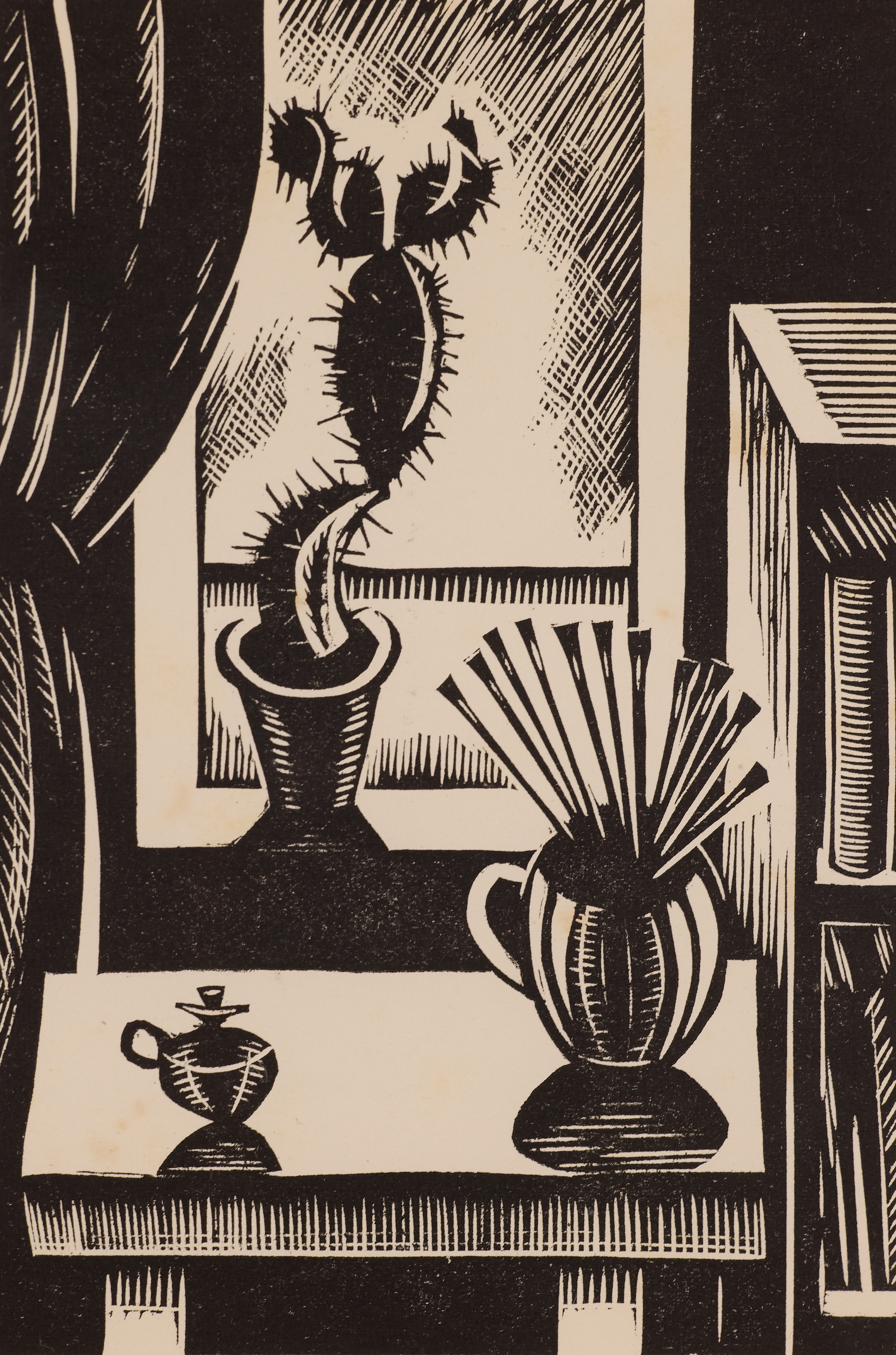 Edward Wadsworth ARA,  British 1889-1949,  Still Life, 1921;  bookplate woodcut printed from th...