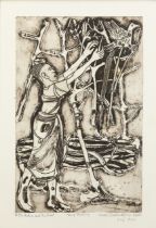 Bruce Onobrakpeya,  Nigerian b.1932-  Ralia and The Bird, 1981;  deep etching on wove,  signed,...