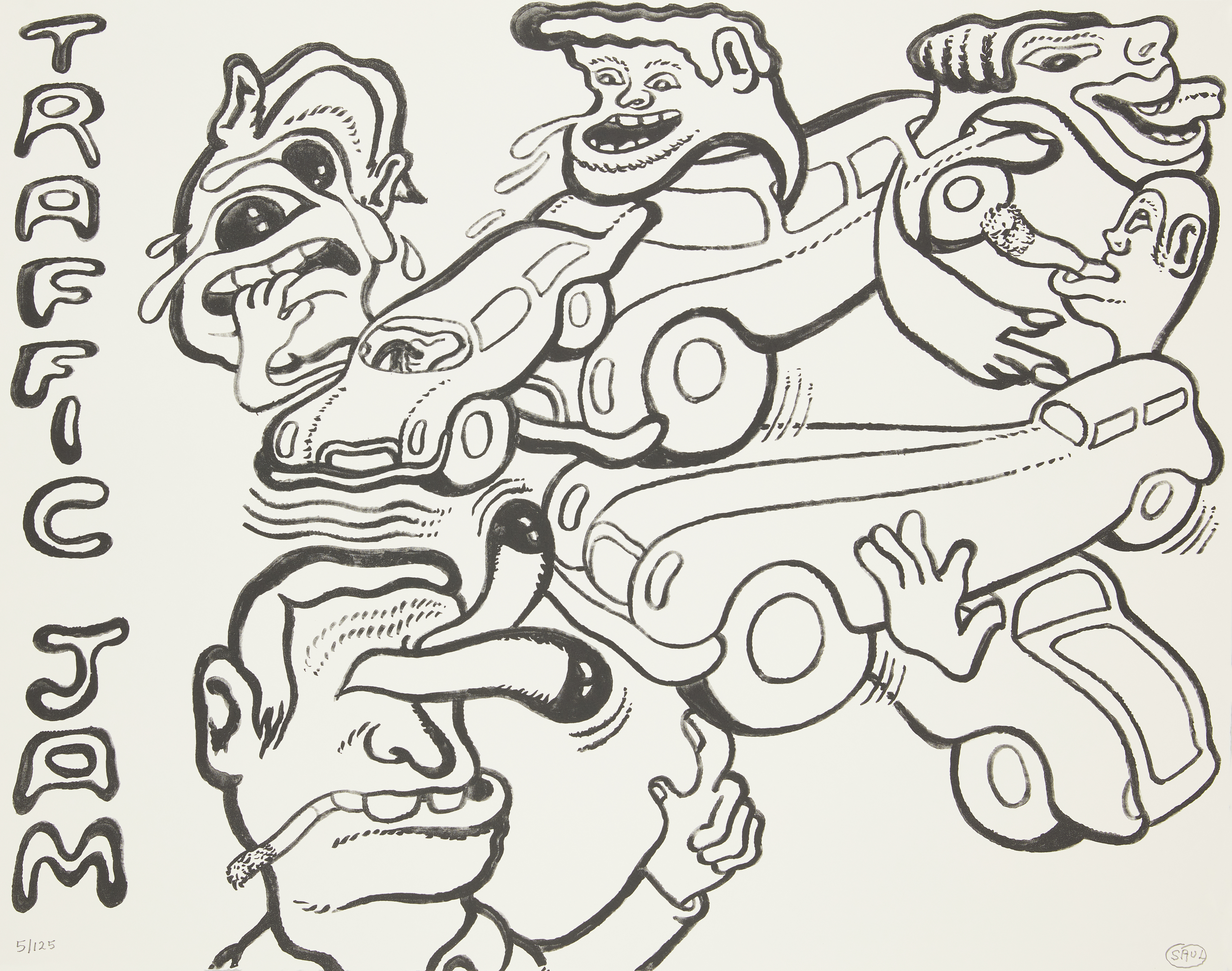 Peter Saul,  American b.1934-  Traffic Jam, 2022; lithograph on Somerset wove, signed and numbe...