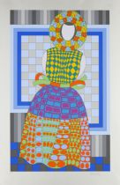 Victor Vasarely, Hungarian/French 1906-1997,  Fille Fleur, c. 1980; screenprint in colours on w...