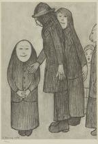 Laurence Stephen Lowry RBA RA, British 1887-1976, Family Discussion; monochrome lithograph on w...