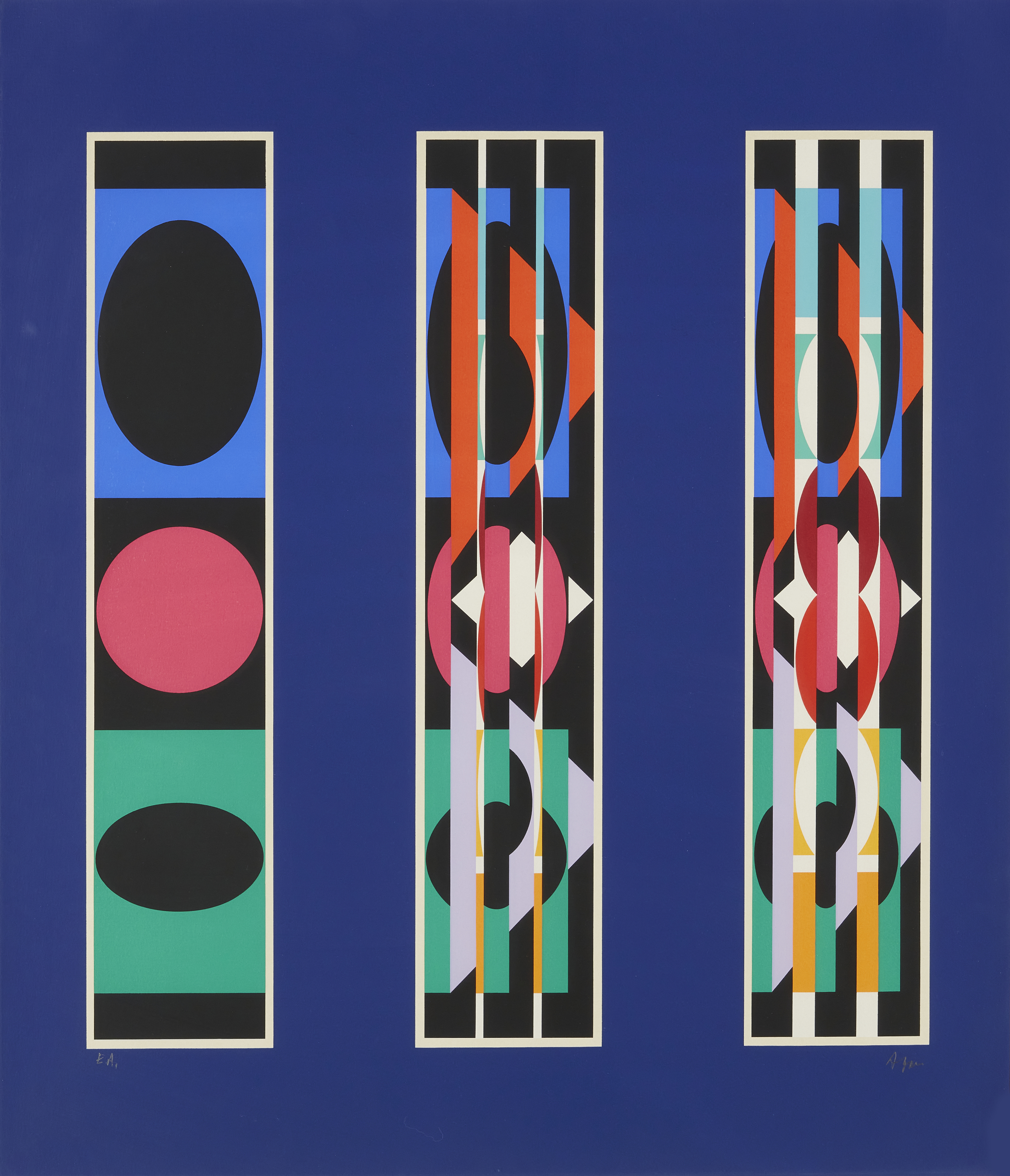 Yaacov Agam, Israeli b.1928- Untitled, c.1975; screenprint in colours on wove,  signed and insc...