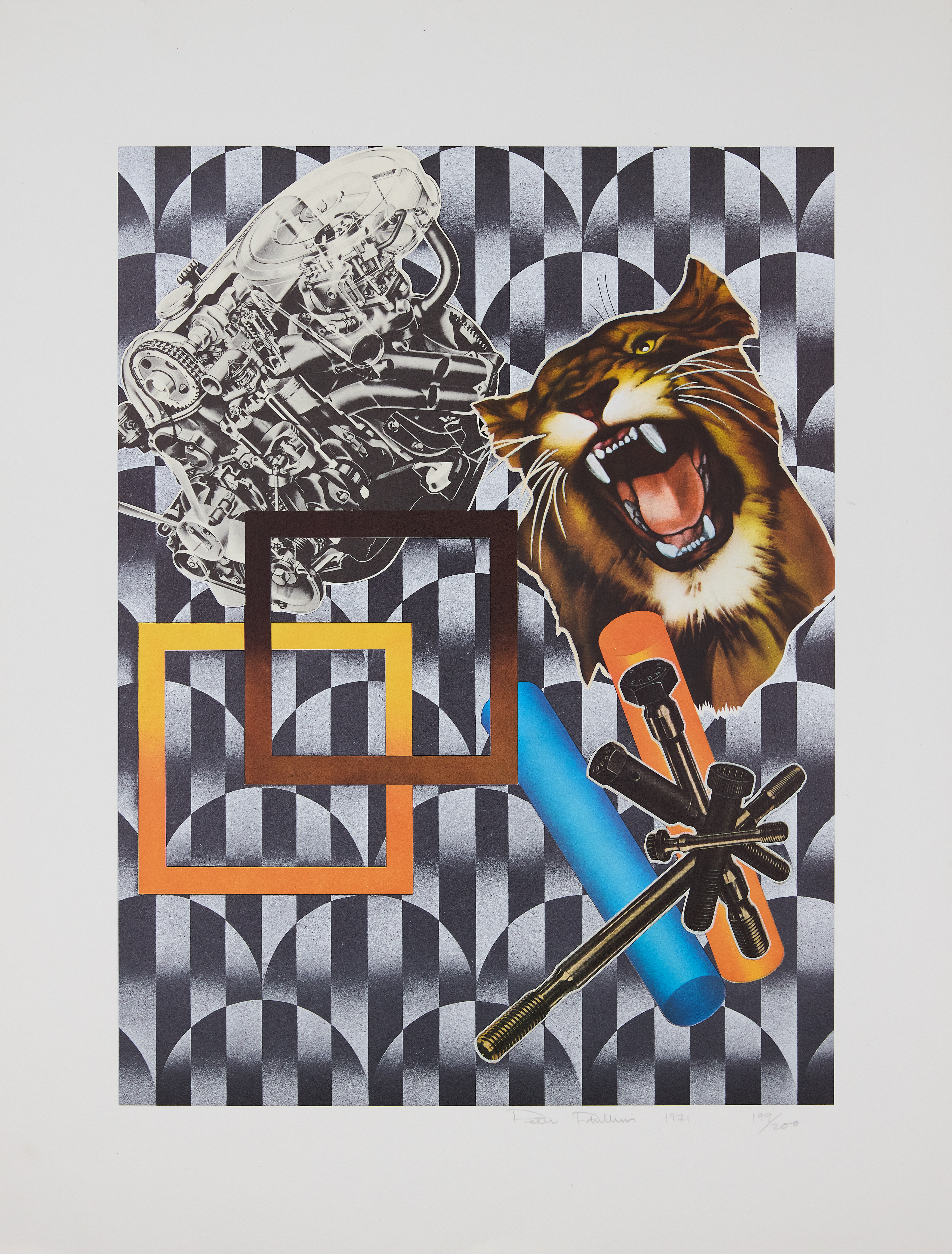 Peter Phillips,  British b.1939-  Tiger and Engine, 1971;  photo-lithograph and silkscreen in c...