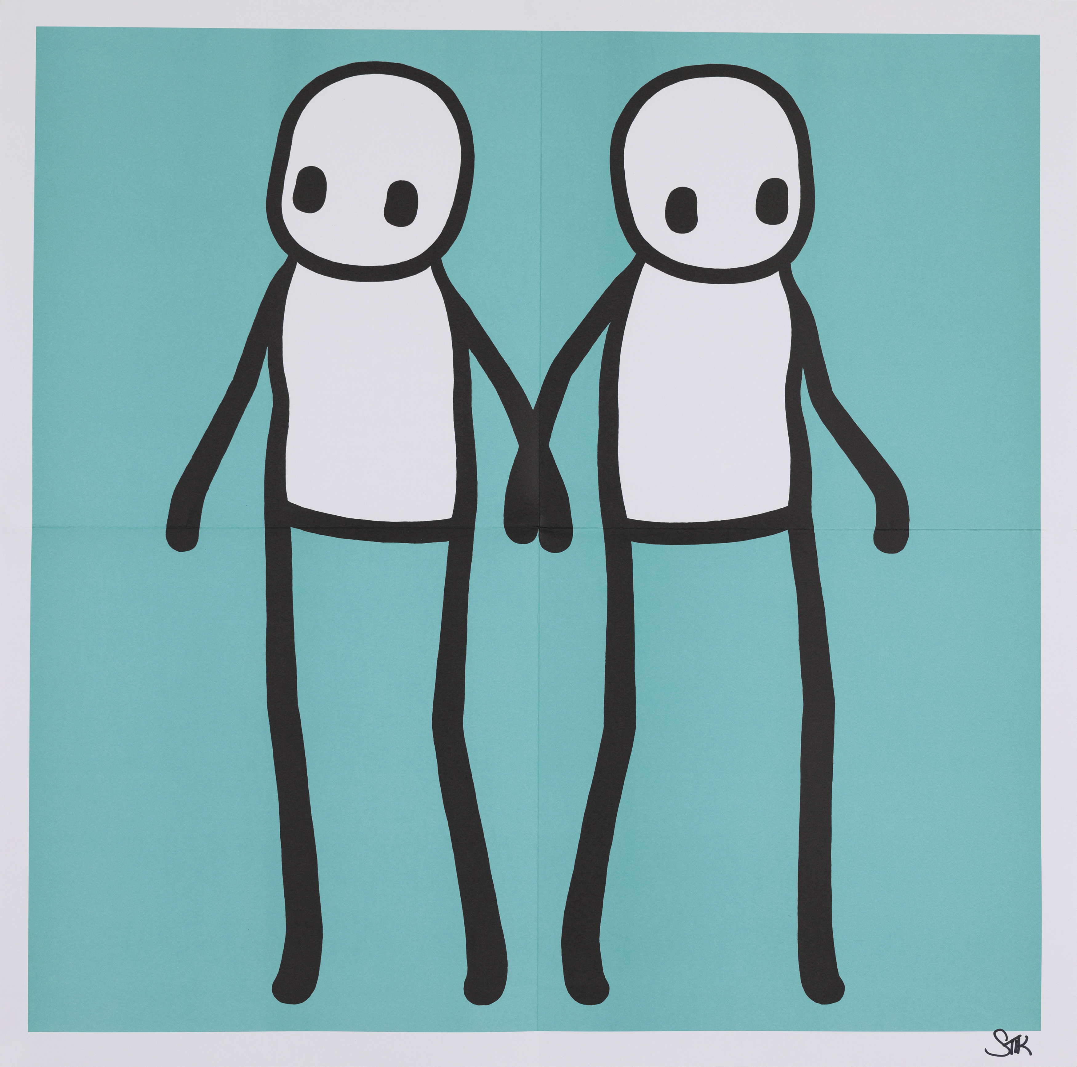 Stik, British b. 1979- Holding Hands (Teal), 2020; offset lithograph on wove, signed in ink, shee...