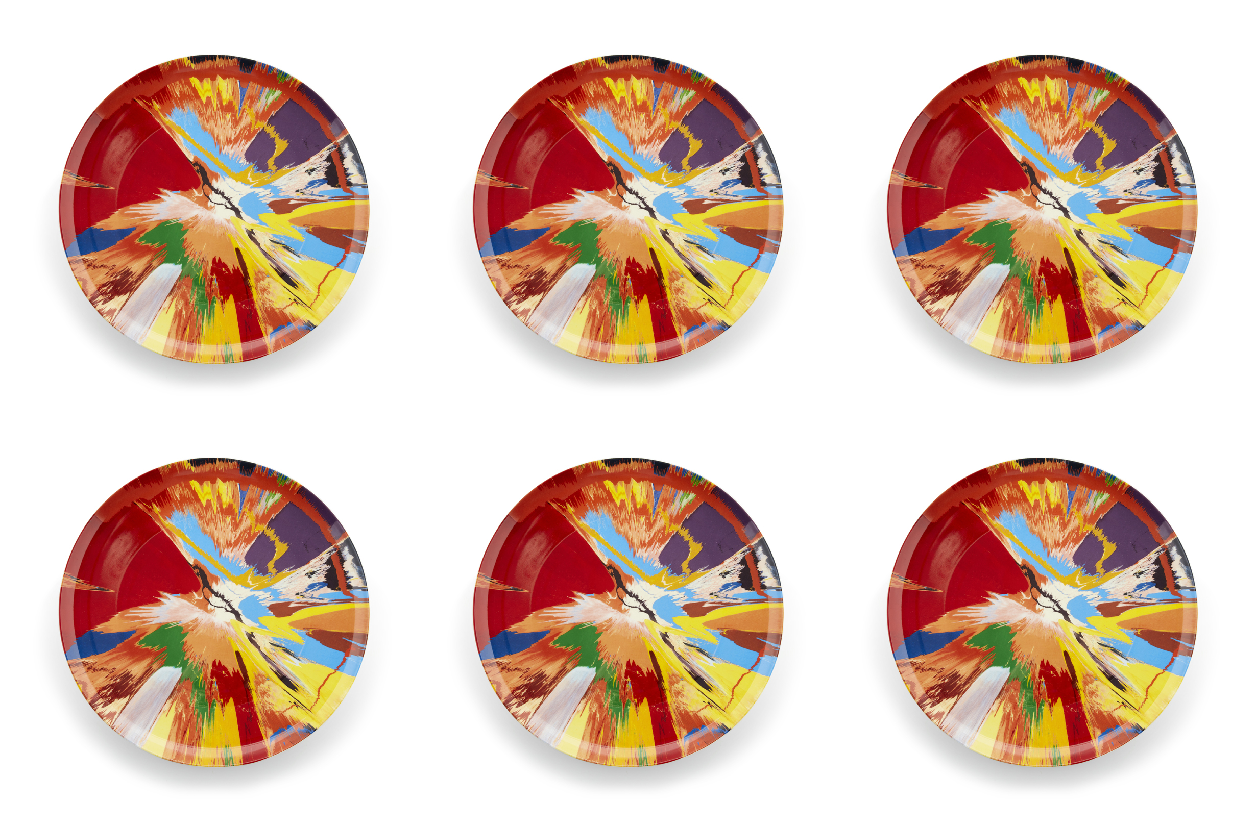 Damien Hirst, British b.1965- Six Ceramic Plates, with PFS Crystalline design, 2013; each trans...