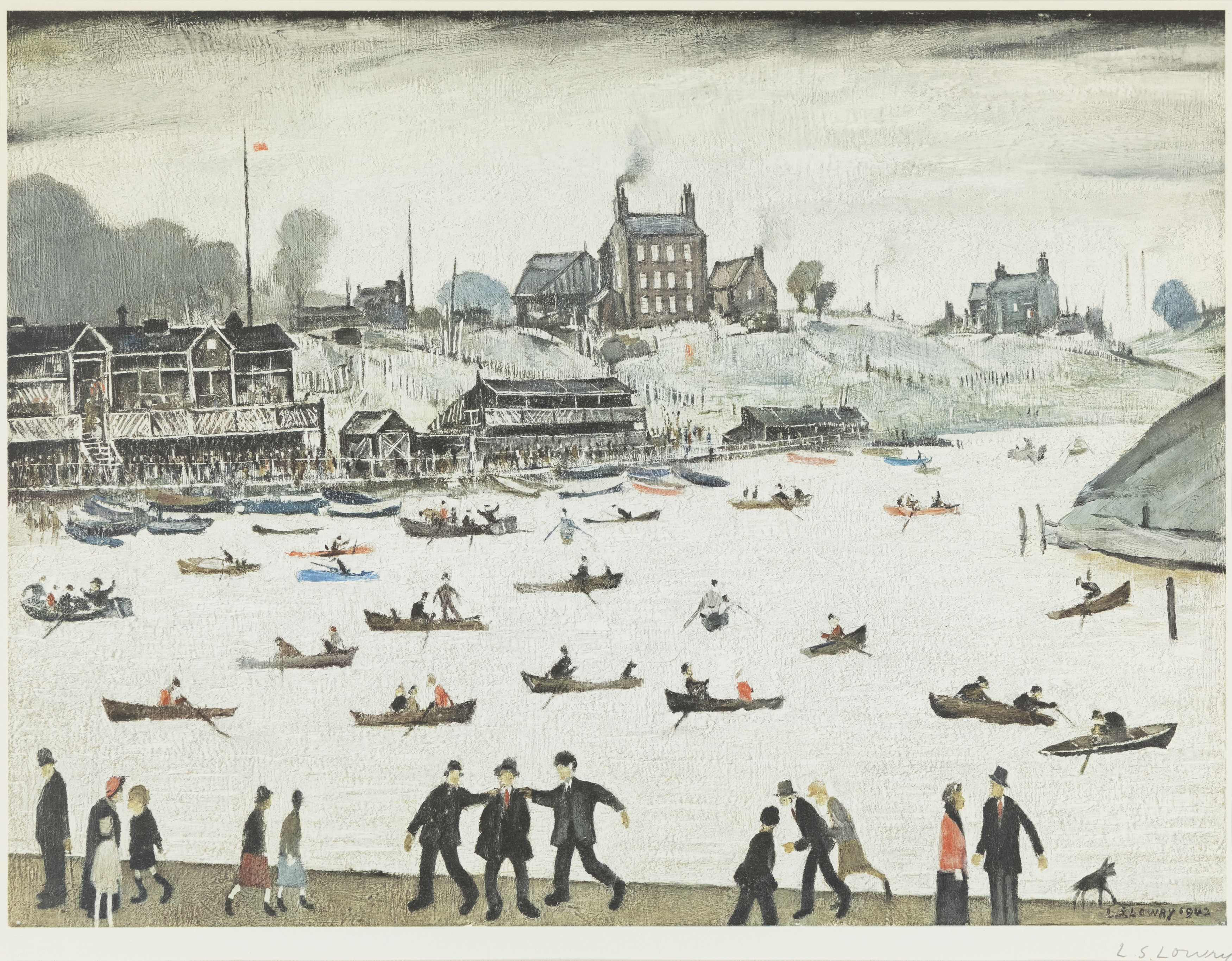 Laurence Stephen Lowry RBA RA,  British 1887-1976,  Crime Lake, 1971;  offset lithograph in col...