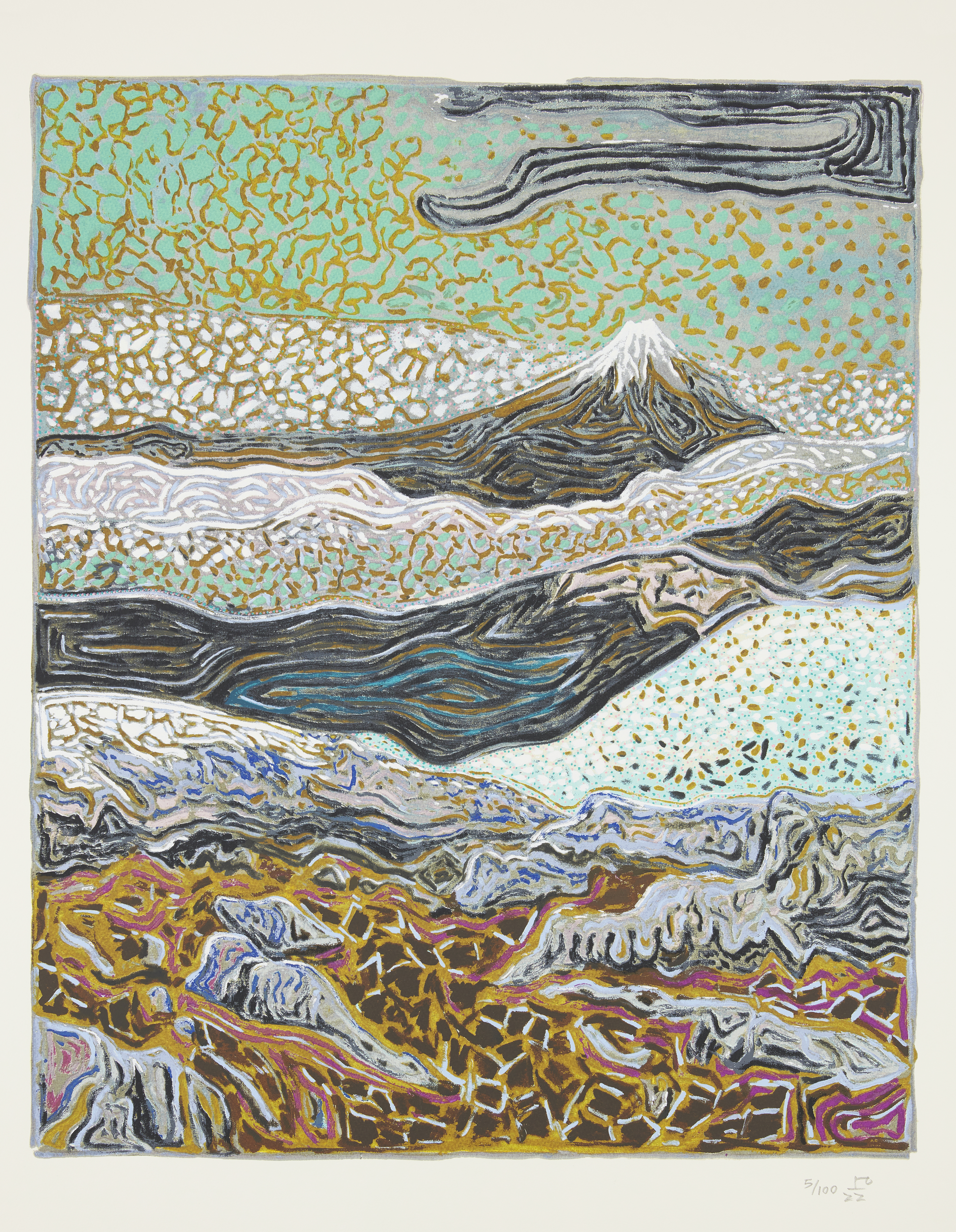 Billy Childish, British b.1959-  Volcano, 2022; 22 colour screenprint with lithography on Somer...