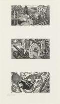 After Eric Ravilious,  British 1903-1942,  Three Vignettes for Thrice Welcome (1935), 1985;  wo...