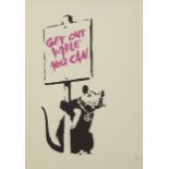 Banksy, British b. 1974- Get Out While You Can (pink), 2004; screenprint on wove,  numbered 170...