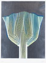 Heinz Mack,  German b.1931-  Blumenfächer, 1972;  screenprint in colours on aluminium foil,  si...