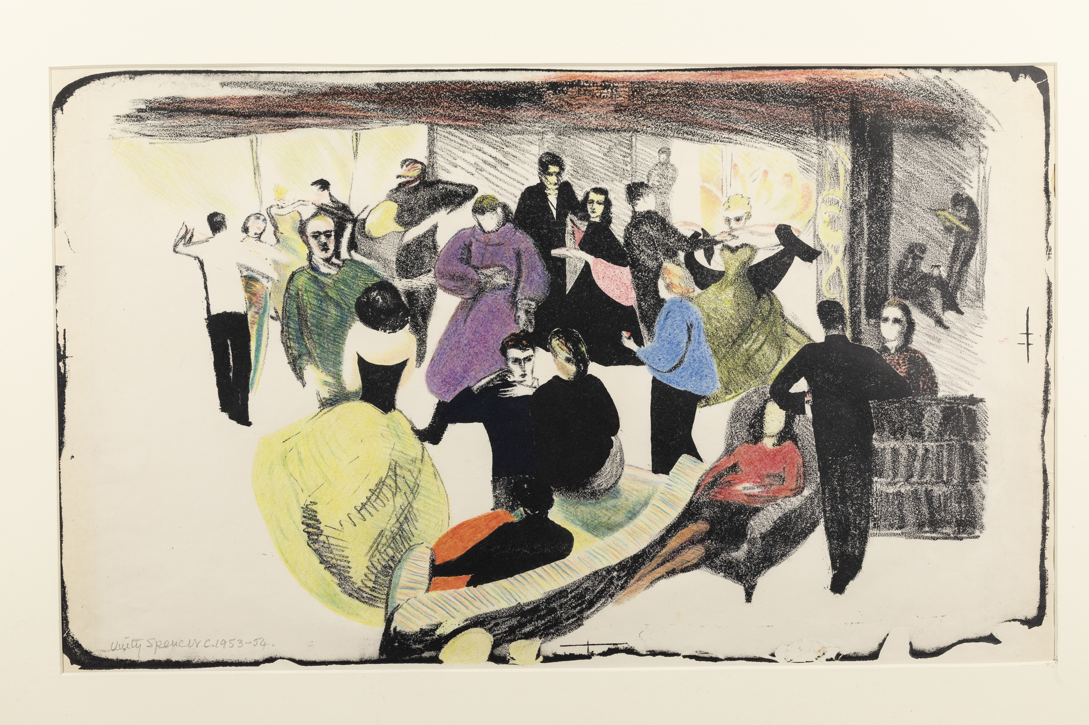 Unity Spencer, English 1930-2017, Dancers, c.1953-54; hand-coloured lithograph on paper, signed...