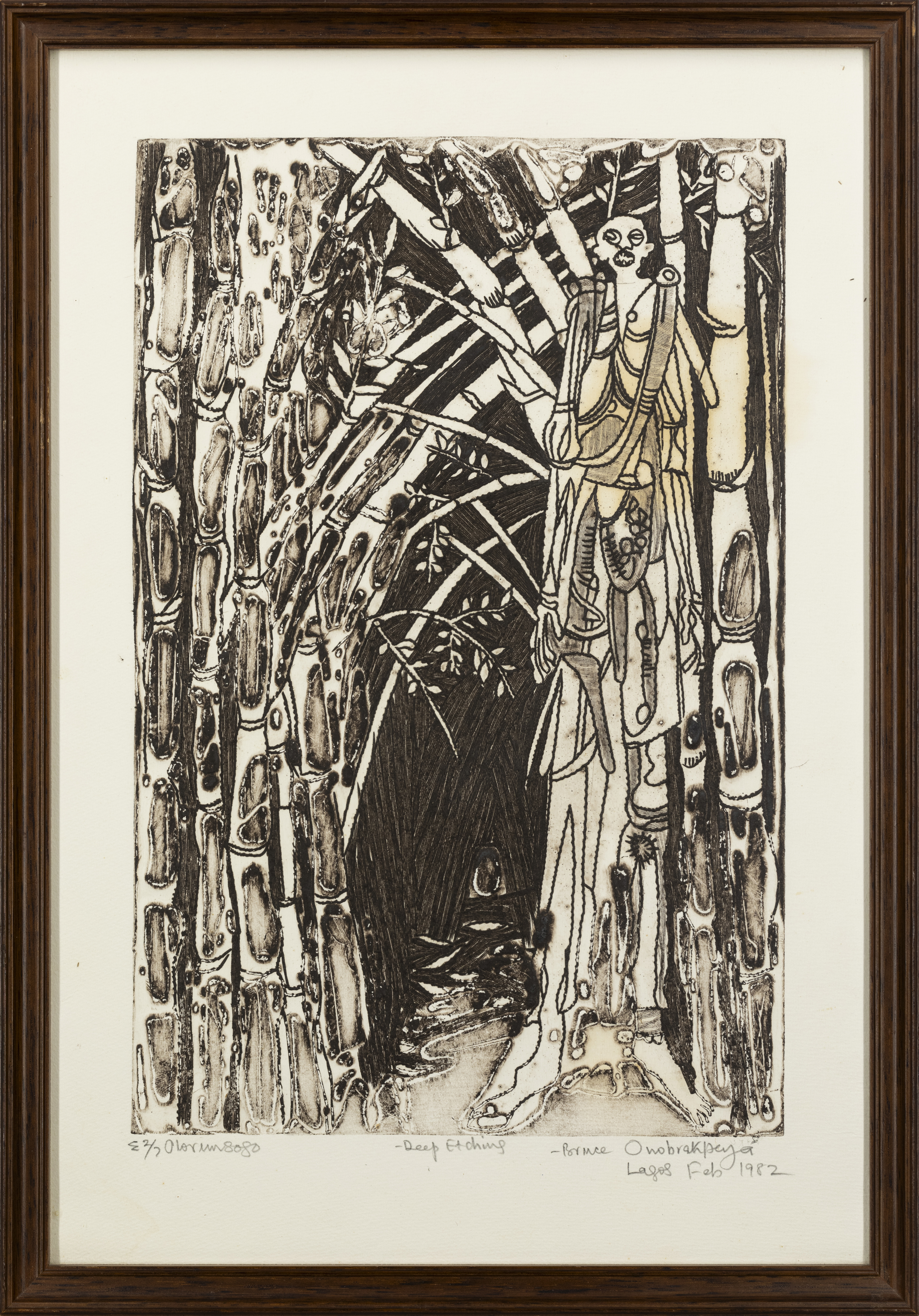 Bruce Onobrakpeya,  Nigerian b.1932-  Olorunsogo, 1982;  deep etching on wove,  signed, dated '... - Image 2 of 2