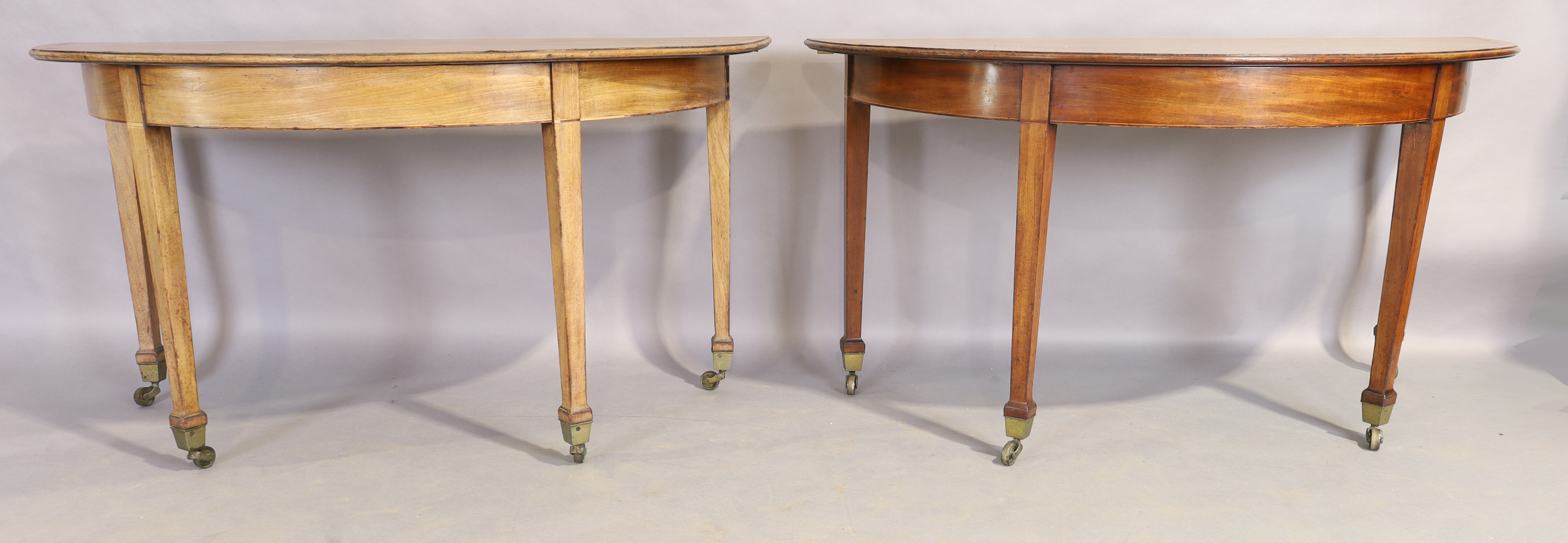 A pair of George III mahogany and satinwood crossbanded console tables, last quarter 18th century... - Image 3 of 3